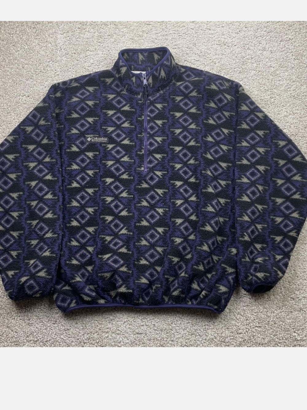 Vintage Columbia 80s 90s made in USA women’s large fleece jacket Aztec pattern